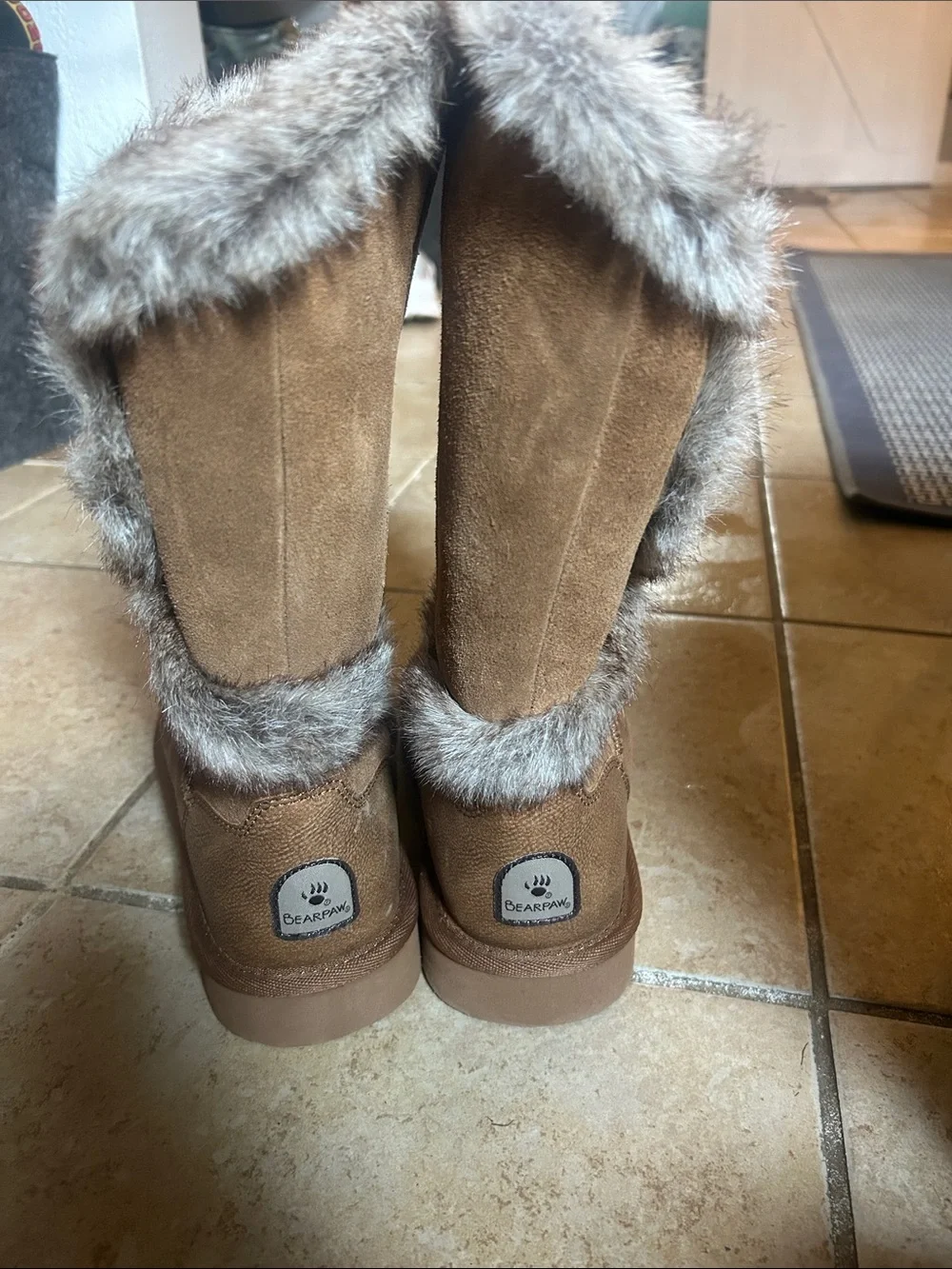 BearPaw Tall Faux-Fur Trim Suede Winter Boots - Brown